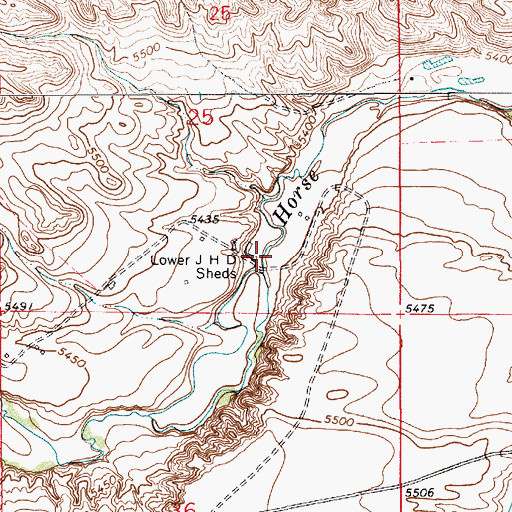Topographic Map of Lower J H D Sheds, WY