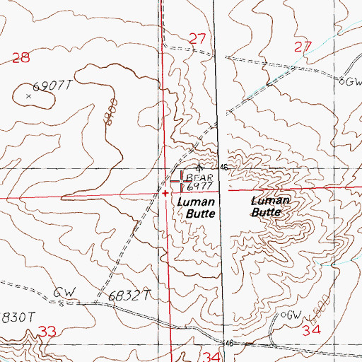Topographic Map of Luman Butte, WY