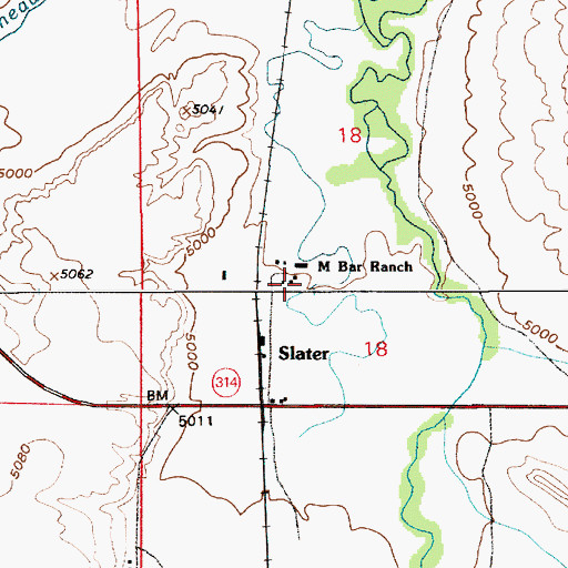Topographic Map of M Bar Ranch, WY