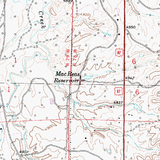 Topographic Map of MacReas Reservoir, WY