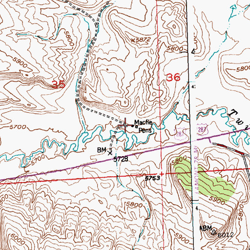 Topographic Map of Macfie Pens, WY