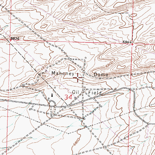 Topographic Map of Mahoney Dome Oil Field, WY