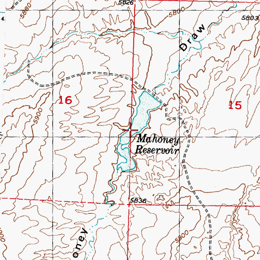 Topographic Map of Mahoney Reservoir, WY