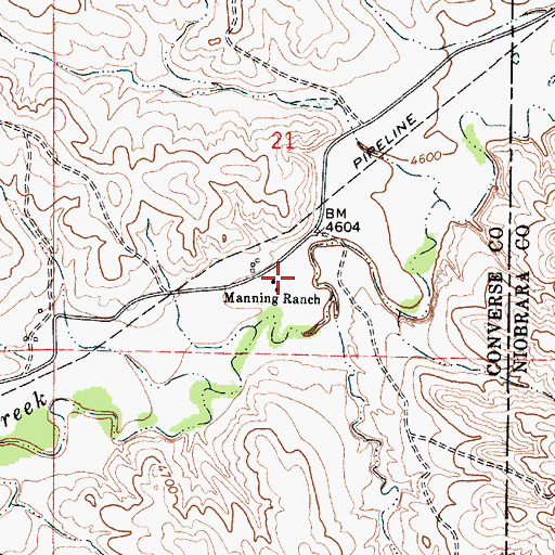 Topographic Map of Manning Ranch, WY