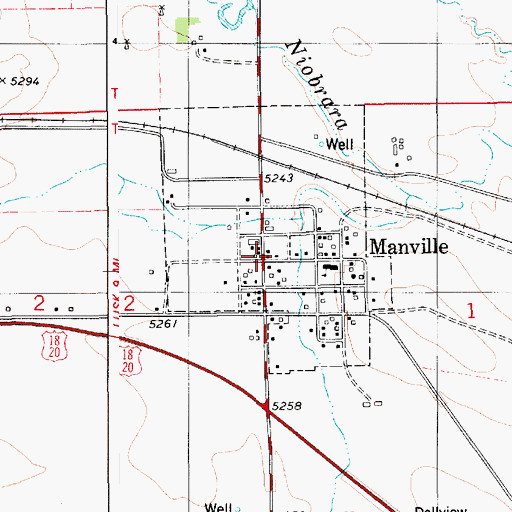 Topographic Map of Manville, WY