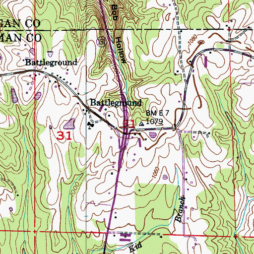 Topographic Map of Battleground, AL