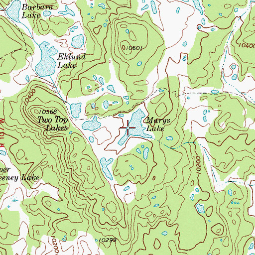 Topographic Map of Marys Lake, WY