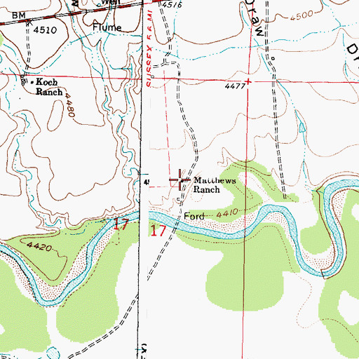 Topographic Map of Matthews Ranch, WY