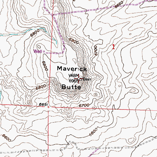 Topographic Map of Maverick Butte, WY