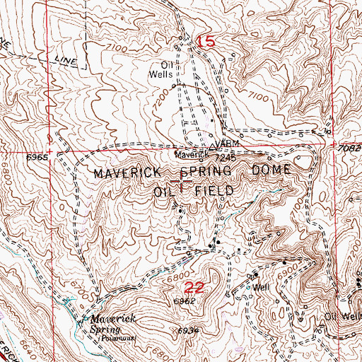 Topographic Map of Maverick Spring Dome Oil Field, WY