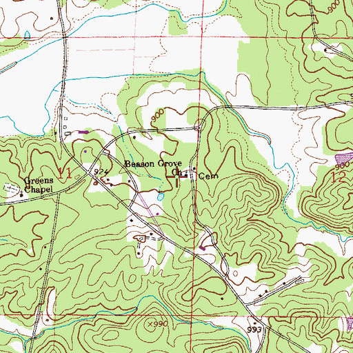 Topographic Map of Beason Grove Baptist Church, AL