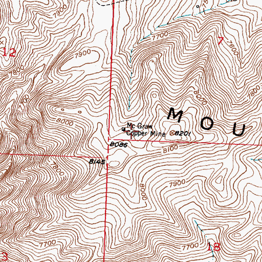 Topographic Map of McGraw Copper Mine, WY