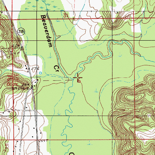Topographic Map of Beaverdam Creek, AL