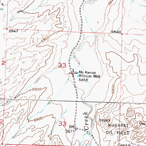 Topographic Map of McKenzie Artesian Well, WY