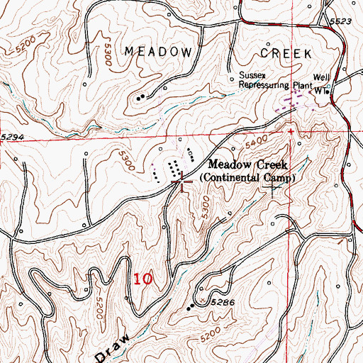 Topographic Map of Meadow Creek, WY