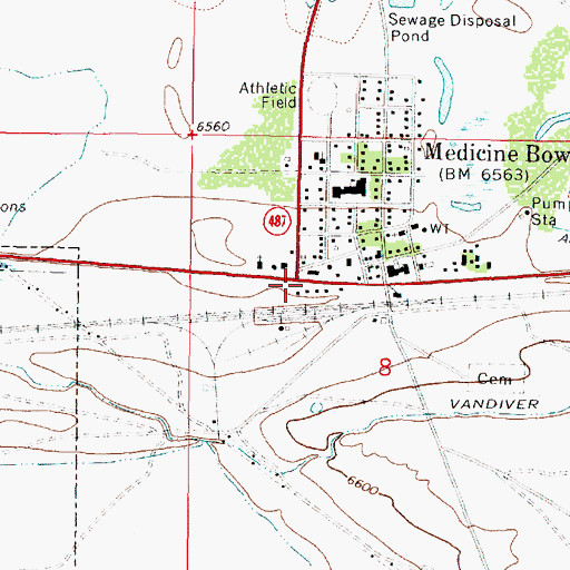 Topographic Map of Medicine Bow, WY
