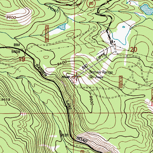 Topographic Map of Medicine Bow Ski Area, WY
