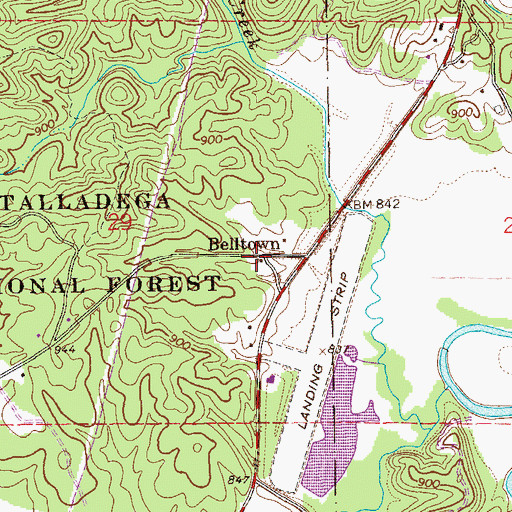 Topographic Map of Belltown, AL