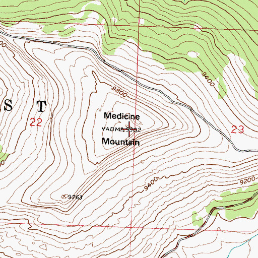 Topographic Map of Medicine Mountain, WY