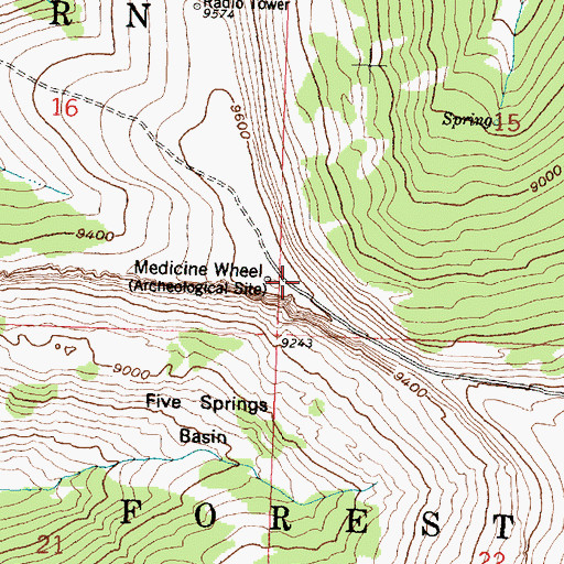 Topographic Map of Medicine Wheel, WY