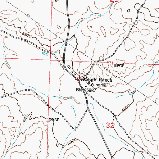 Topographic Map of Meigh Ranch, WY
