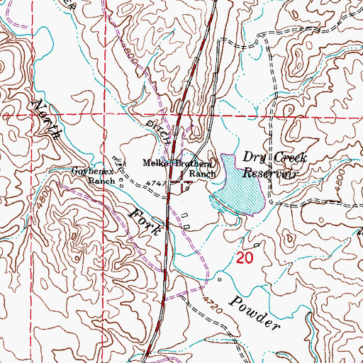 Topographic Map of Melke Brothers Ranch, WY