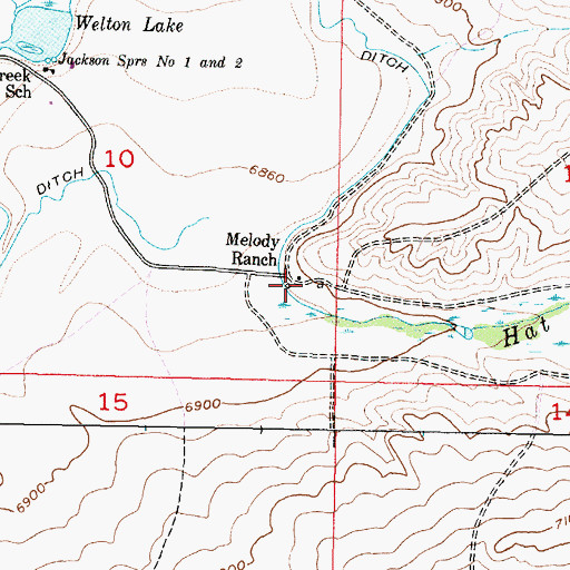 Topographic Map of Melody Ranch, WY