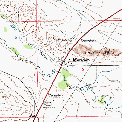 Topographic Map of Meriden, WY