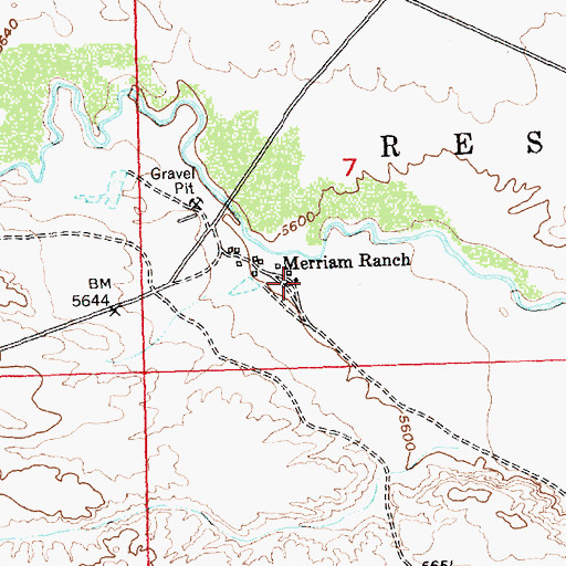 Topographic Map of Merriam Ranch, WY