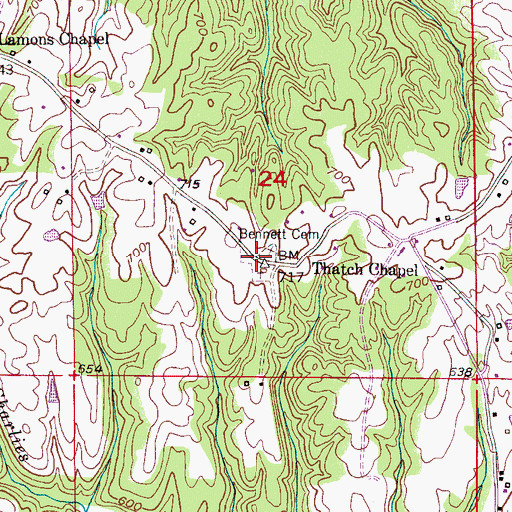 Topographic Map of Bennett Cemetery, AL