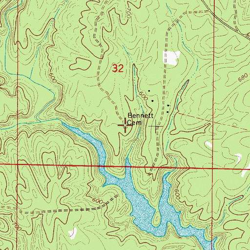 Topographic Map of J A Bennett Cemetery, AL
