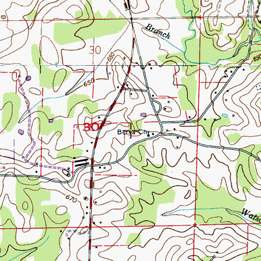 Topographic Map of Berea Church, AL