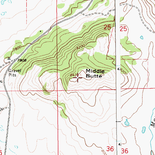 Topographic Map of Middle Butte, WY