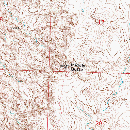 Topographic Map of Middle Butte, WY