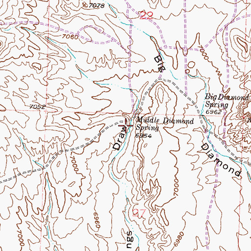 Topographic Map of Middle Diamond Spring, WY
