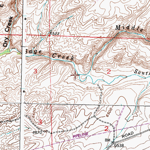 Topographic Map of Middle Fork Sage Creek, WY
