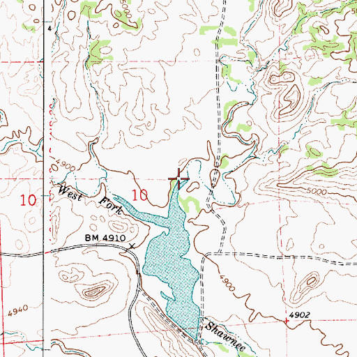 Topographic Map of Middle Fork Shawnee Creek, WY