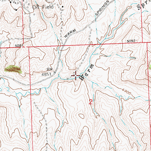 Topographic Map of Middle Fork Warm Springs Creek, WY