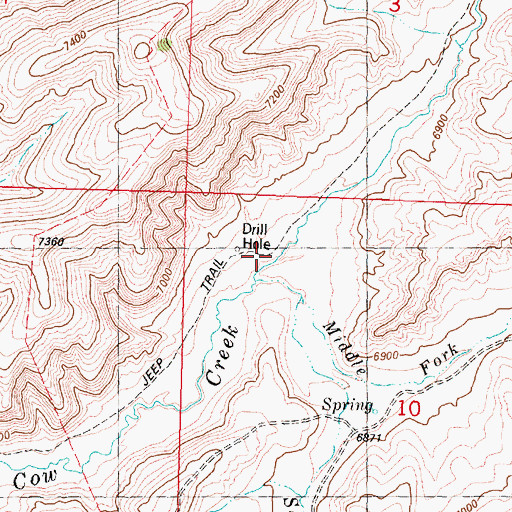 Topographic Map of Middle Fork Wild Cow Creek, WY