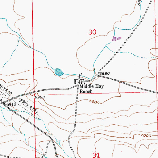Topographic Map of Middle Hay Ranch, WY