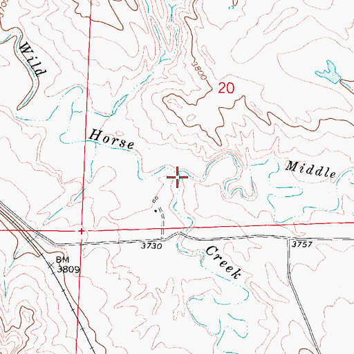 Topographic Map of Middle Prong Wild Horse Creek, WY
