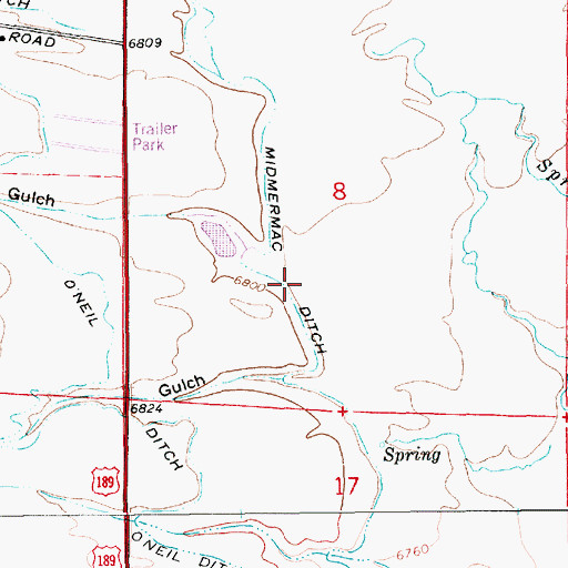 Topographic Map of Midmermac Ditch, WY