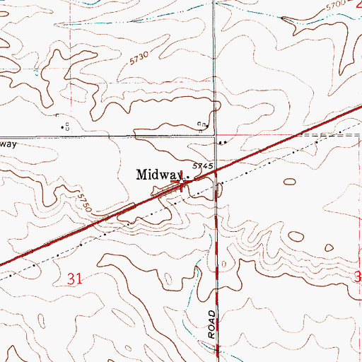 Topographic Map of Midway, WY