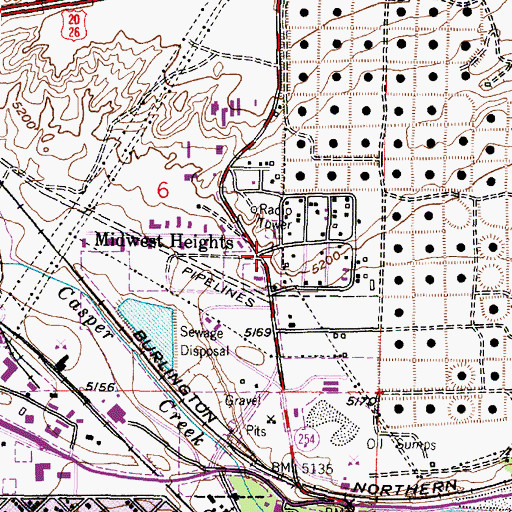 Topographic Map of Midwest Heights, WY