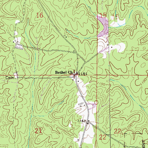Topographic Map of Bethel Church, AL