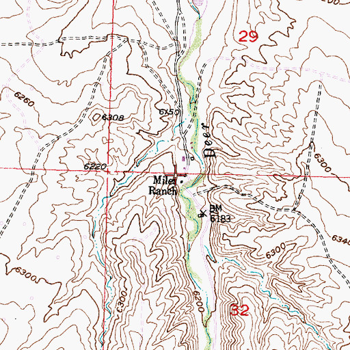 Topographic Map of Miles Ranch, WY