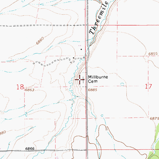 Topographic Map of Millburne Cemetery, WY