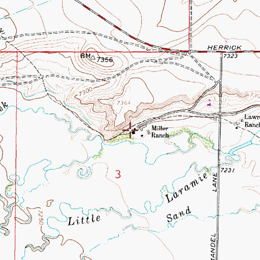 Topographic Map of Miller Ranch, WY