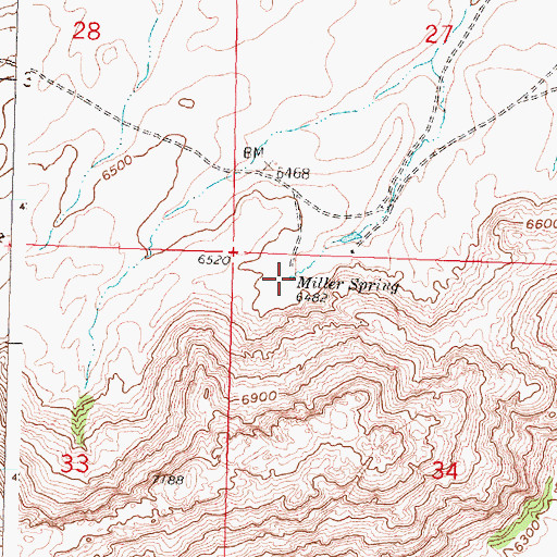 Topographic Map of Miller Spring, WY