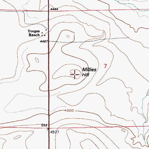 Topographic Map of Millies Hill, WY